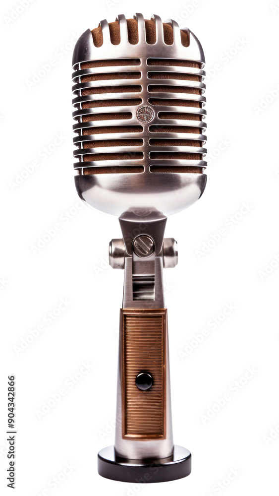 Fototapeta premium PNG Vintage microphone white background technology lighting.