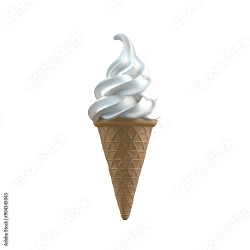 Vanilla soft-serve ice cream cone on transparent background with space for text and design.