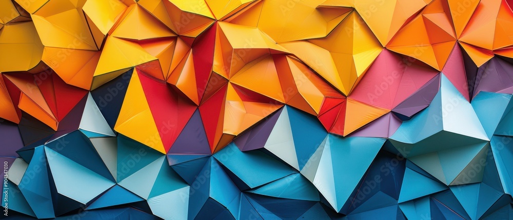 Obraz premium A colorful paper cutout with a blue and yellow stripe