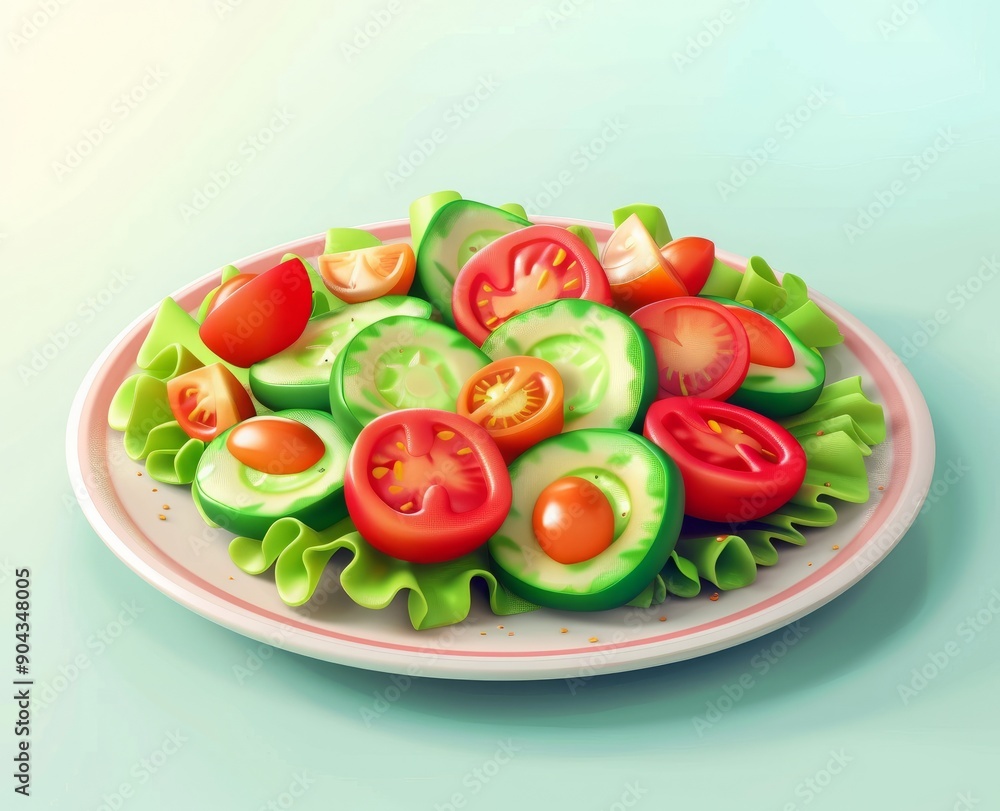 3d cartoon vegetable salad in a plate. 3d cartoon vegetable salad in a plate.