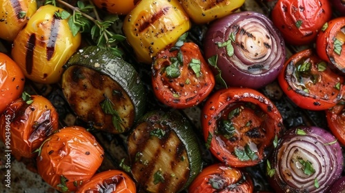 Grilled assorted vegetables with bbq marinade on a summer evening photo