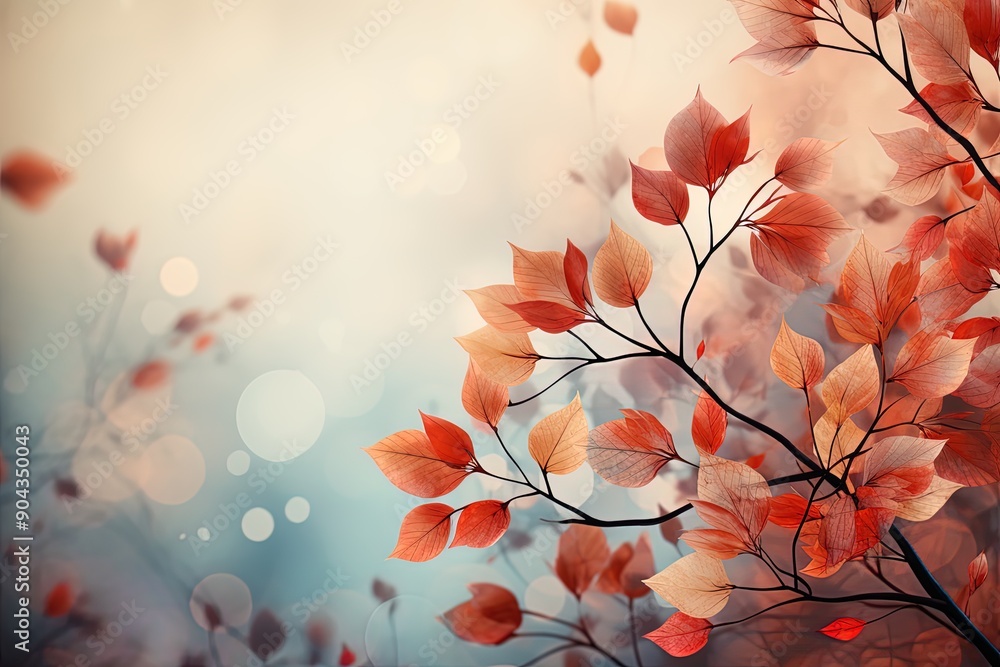 Fototapeta premium Abstract autumn view with dry leaves on a light blue background