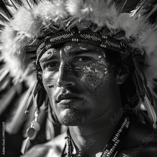 man in full feather headdress photo