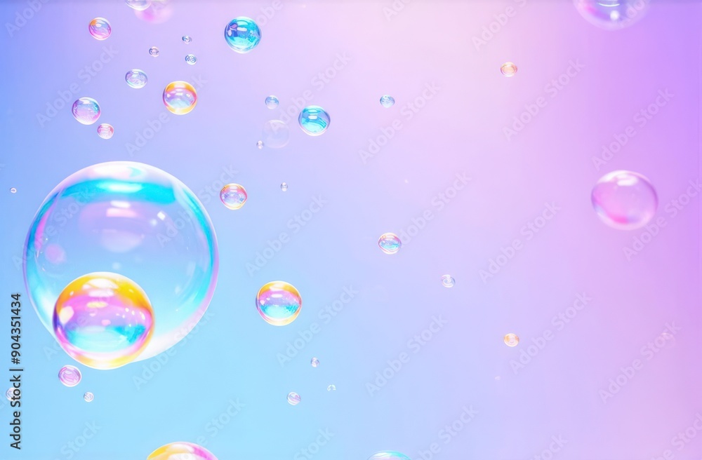 Delicate soap bubbles floating gracefully against a smooth, pastel gradient background that transitions from soft pink to light blue. Delicate soap bubbles floating gracefully against a smooth, pastel gradient background that transitions from soft pink to light blue.