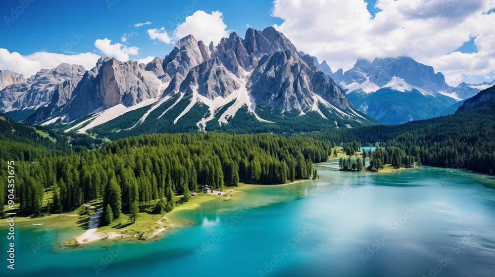 Aerial view of lago antorno surrounded by majestic dolomites and alpine peaks in misurina near cortina d'ampezzo, italy - tranquil lake mountain landscape
Aerial view of lago antorno surrounded by majestic dolomites and alpine peaks in misurina near cortina d'ampezzo, italy - tranquil lake mountain landscape