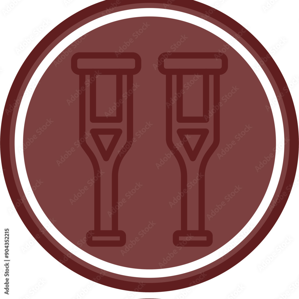 Crutches Vector Line Double Circle Maroon Crutches Vector Line Double Circle Maroon