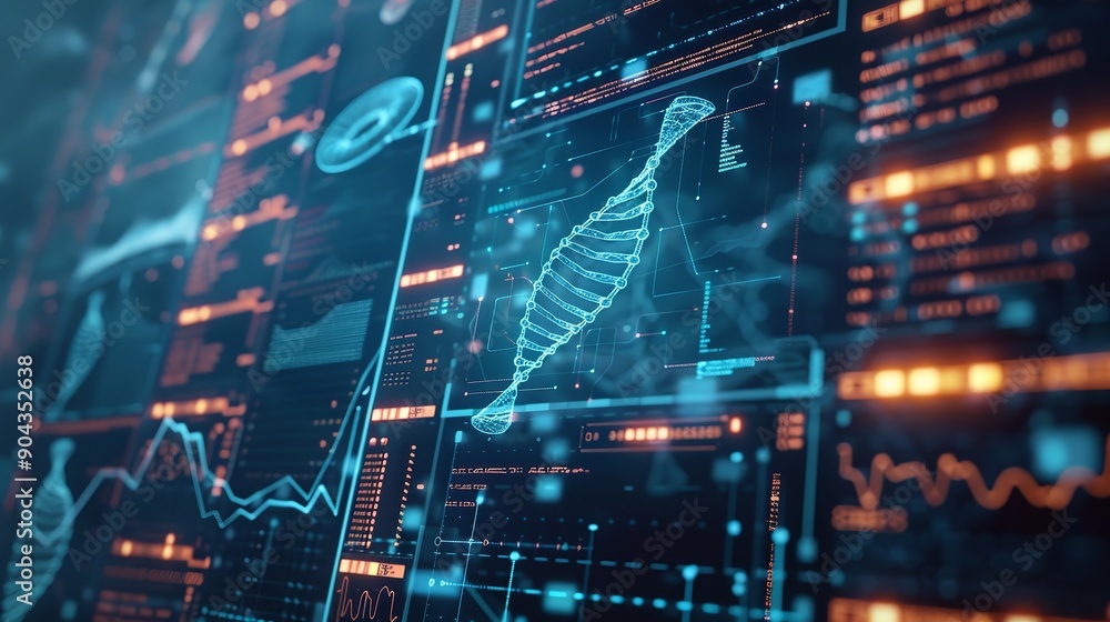 Data analysis of DNA medical screen holographic science Hud. Generative Ai Data analysis of DNA medical screen holographic science Hud. Generative Ai