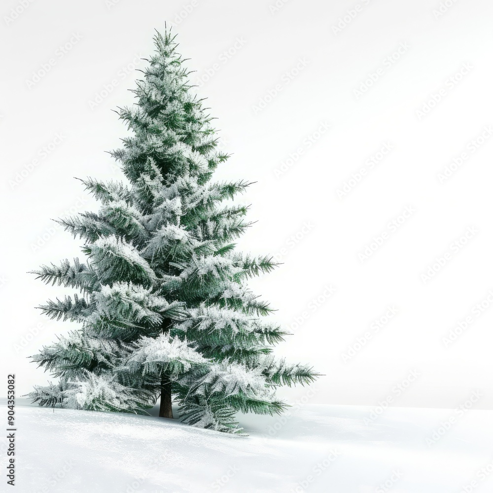 spruce in snow with space for text.
