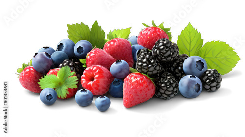 Ripe berry assortment strawberries, blackberries, raspberries, blueberries, isolated on transparent background