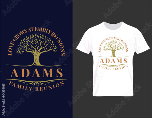Family reunion vector graphics for Adams family. Trees and roots have given the design unique looks. This design is ideal for tshirt printing. CMYK color has been used.