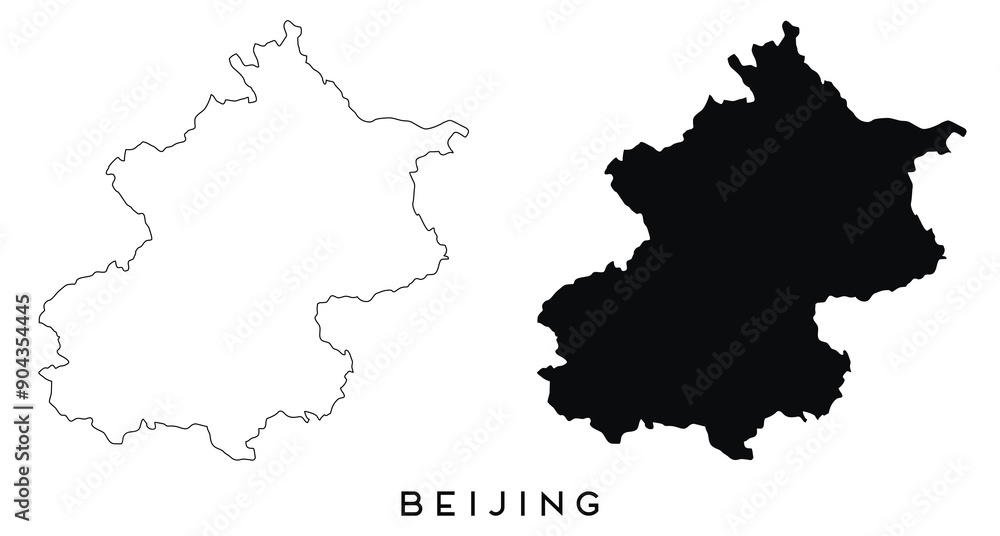 Fototapeta premium Beijing map outline and black silhouette vector