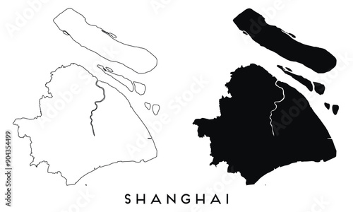 Photography Shanghai map outline and black silhouette vector