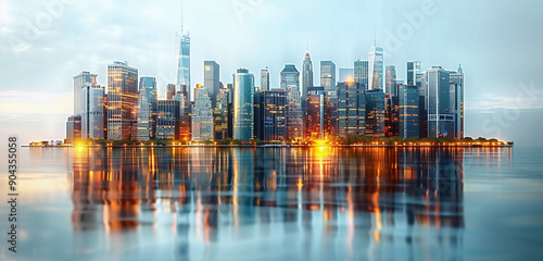 Office buildings with skyscrapers on a bright background.