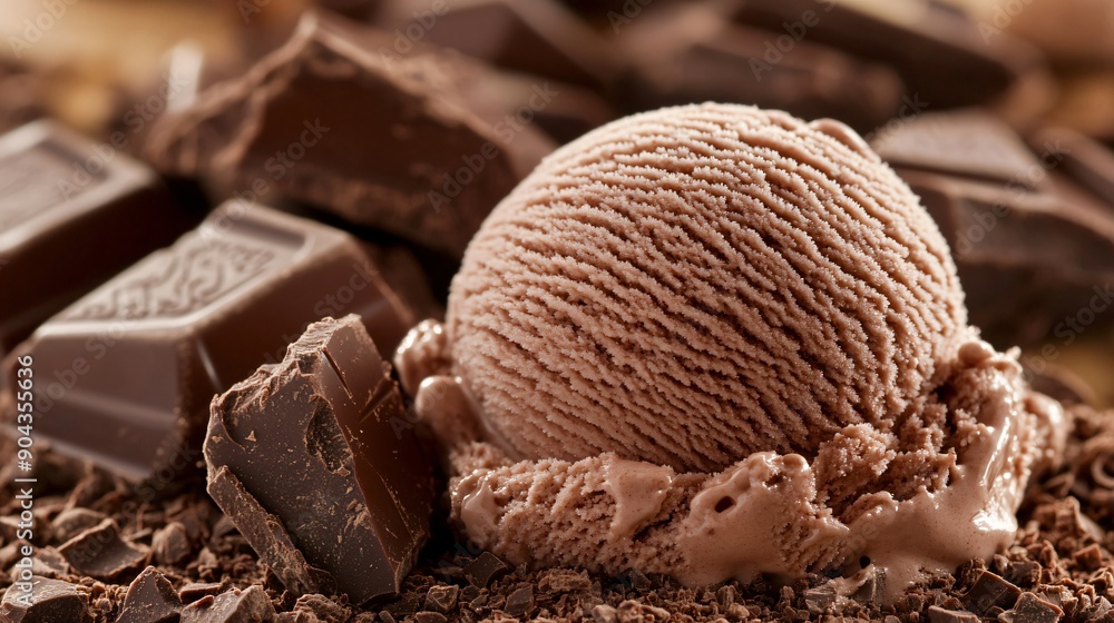 Chunks of chocolate next to a scoop of chocolate-flavored ice cream, emphasizing the contrast between the fuzzy skin and the smooth ice cream Chunks of chocolate next to a scoop of chocolate-flavored ice cream, emphasizing the contrast between the fuzzy skin and the smooth ice cream