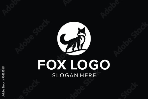 Fox Logo Design Template. Fox Illustration. Black and White Fox Vector.