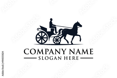 Amish or Mennonite Train Silhouette Logo Isolated White Background. Illustration of a Horse Pulling an Amish Carriage with a Man Sitting in the Carriage.