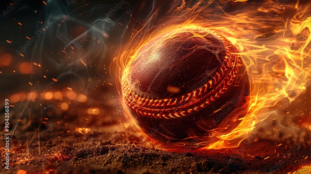 A baseball is on fire and surrounded by sparks. Concept of danger and excitement, as the ball is being thrown into the flames A baseball is on fire and surrounded by sparks. Concept of danger and excitement, as the ball is being thrown into the flames