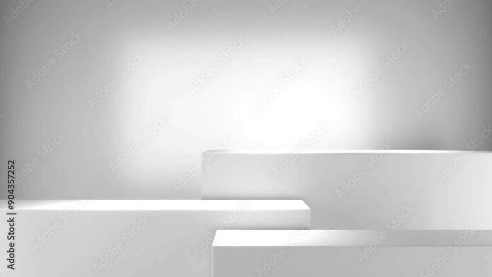 White stand on a white background,mock up podium for product presentation,3D rendering White stand on a white background,mock up podium for product presentation,3D rendering