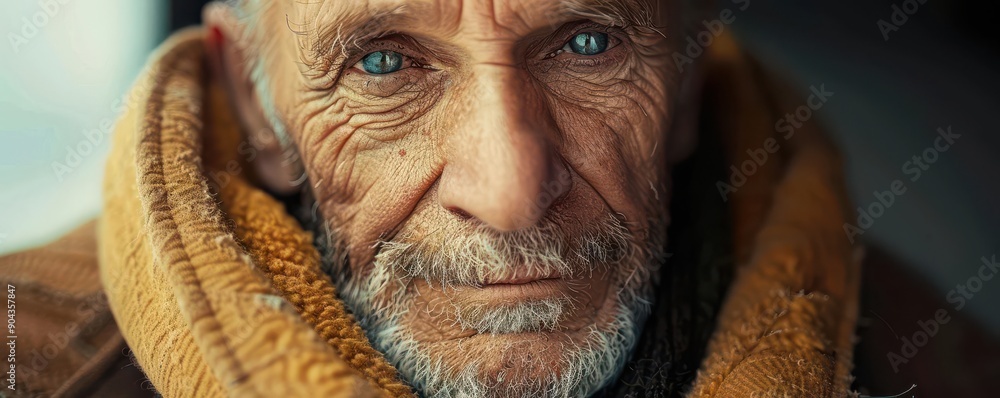 Close-up of an elderly man sharing his testimony with a small group detailed textures and precision Close-up of an elderly man sharing his testimony with a small group detailed textures and precision