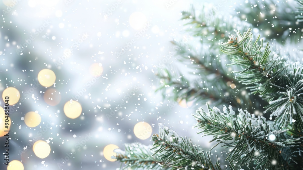 spruce branches with snow with space for text.