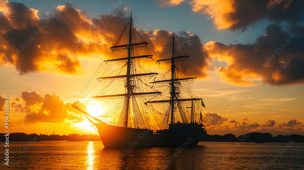 Obraz premium ship at sunset
