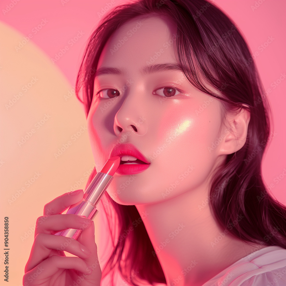 Pink background, white sleeveless shirt, natural, studio shot concept, cosmetics model, clean skin, woman face, beautiful, Pink background, white sleeveless shirt, natural, studio shot concept, cosmetics model, clean skin, woman face, beautiful,