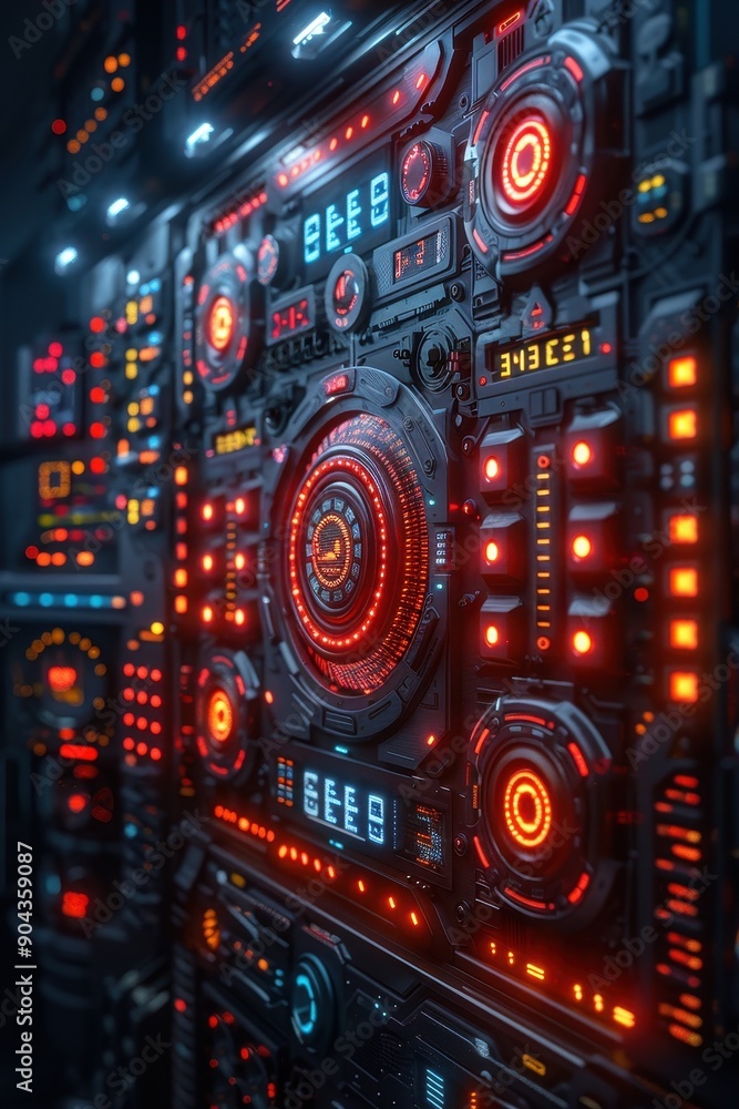 A computer monitor with a glowing orange button in the center. The buttons are lit up in a variety of colors, creating a vibrant and energetic atmosphere. Concept of excitement and anticipation A computer monitor with a glowing orange button in the center. The buttons are lit up in a variety of colors, creating a vibrant and energetic atmosphere. Concept of excitement and anticipation