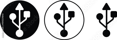 USB icon set. Flash disk flash drive flat and line black vector collection isolated on transparent background. Internet video. Console media storage, Computer Technology, charger, data transfer sign.