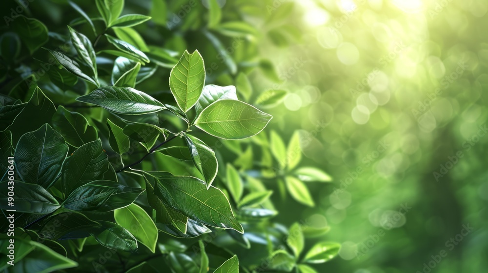 Soft green leaves illuminated by natural light in a serene outdoor setting Soft green leaves illuminated by natural light in a serene outdoor setting
