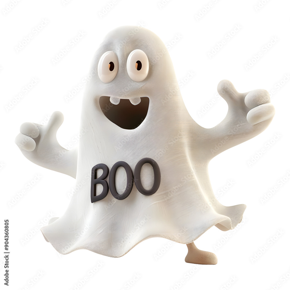 Cute Halloween ghost with Boo text on transparent background