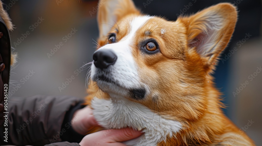 Corgi dog inspected at dog show during winter event Corgi dog inspected at dog show during winter event