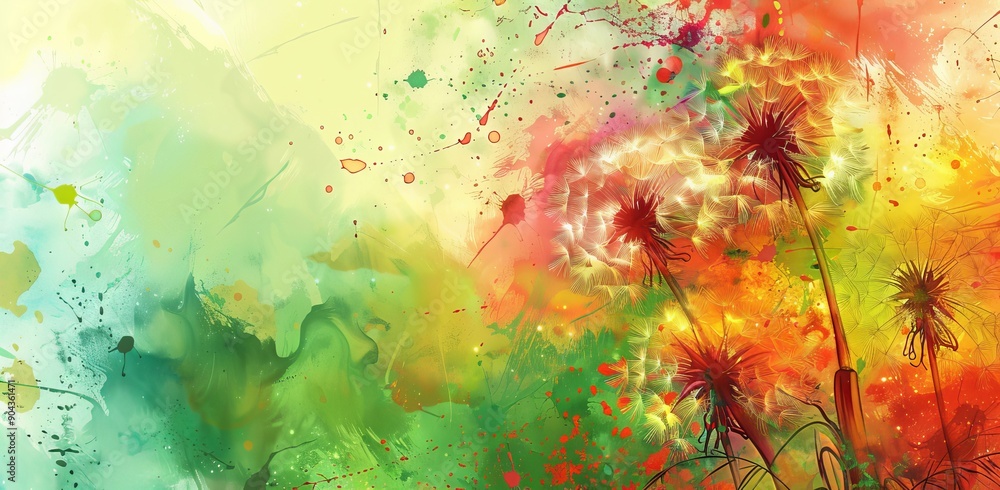 Obraz premium Banner x-ray style on pastel background with dandelions flowers, generative AI illustration