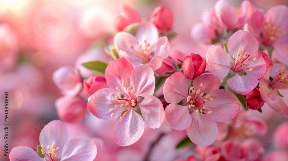 Springtime close-up of pink apple tree blossoms in full bloom Springtime close-up of pink apple tree blossoms in full bloom