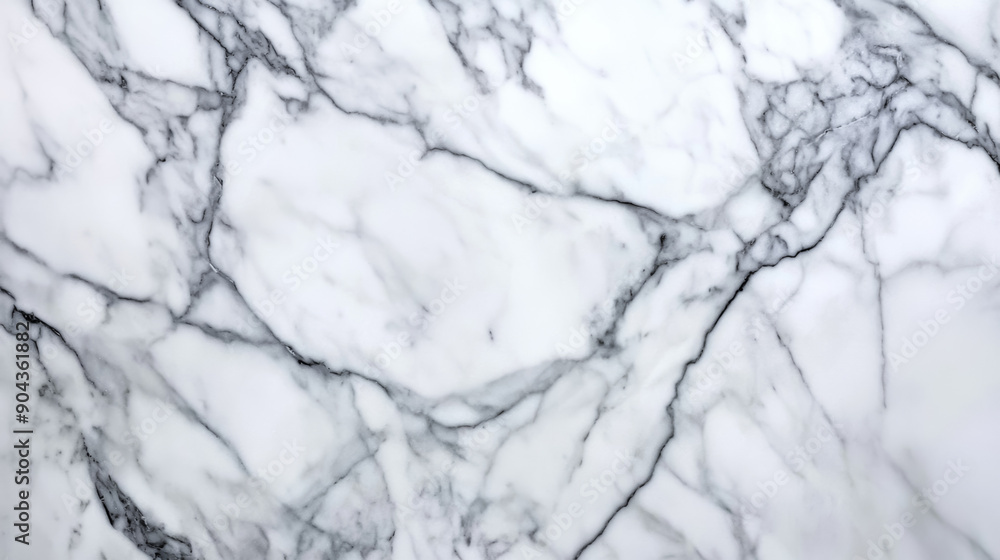 Fototapeta premium Top view of polished white Carrara marble with elegant grey veining, high gloss finish, background 