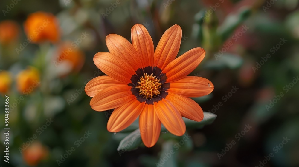 Bright orange gazania rigens flower blooming in a vibrant garden setting Bright orange gazania rigens flower blooming in a vibrant garden setting