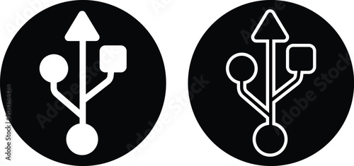 USB icon set. Flash disk flash drive flat and line black vector collection isolated on transparent background. Internet video. Console media storage, Computer Technology, charger, data transfer sign.