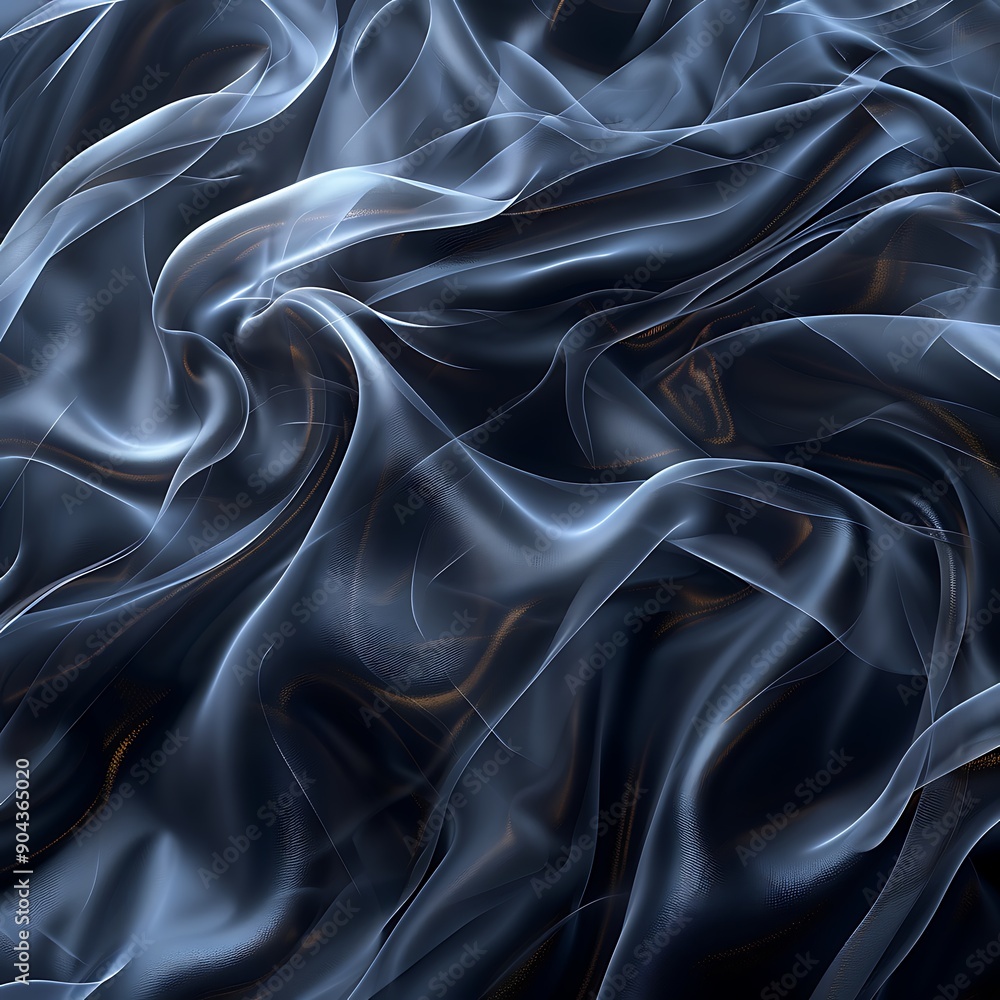 Fototapeta premium Abstract smoke waves in shades of blue and purple against a black background, creating a smooth and flowing design
