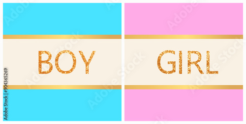 Boy or girl gender reveal greeting card. Baby arrival announcement. Vector design.