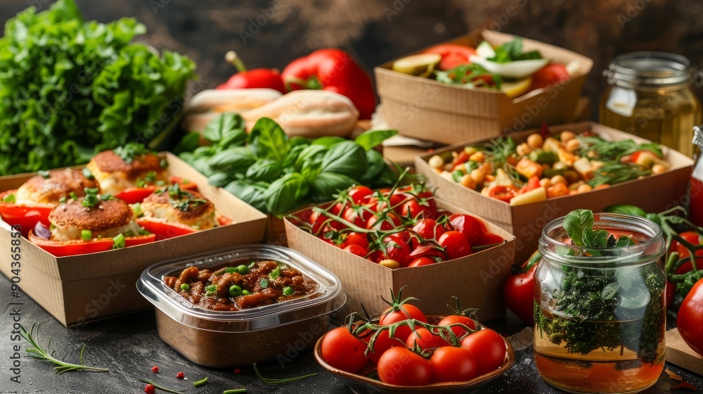 Fresh food delivery packages and bundles on rustic table Fresh food delivery packages and bundles on rustic table