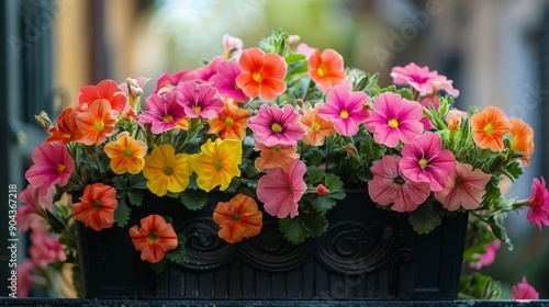 Wallpaper Mural Colorful flowers blooming on balcony in springtime sunshine Torontodigital.ca