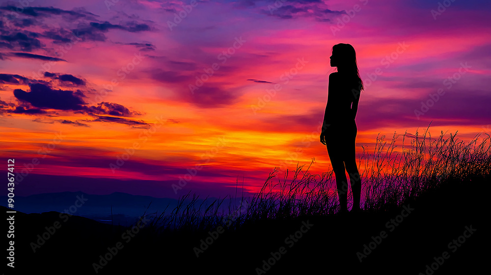 An image that captures a bright and colorful sunset silhouette An image that captures a bright and colorful sunset silhouette