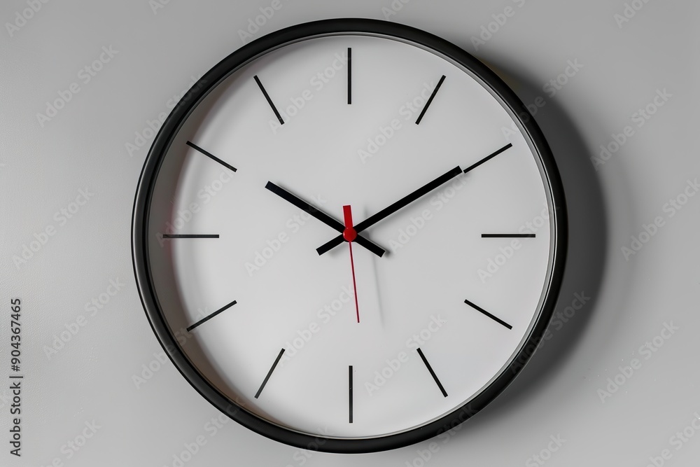 Minimalistic wall clock with shadows on white background Minimalistic wall clock with shadows on white background