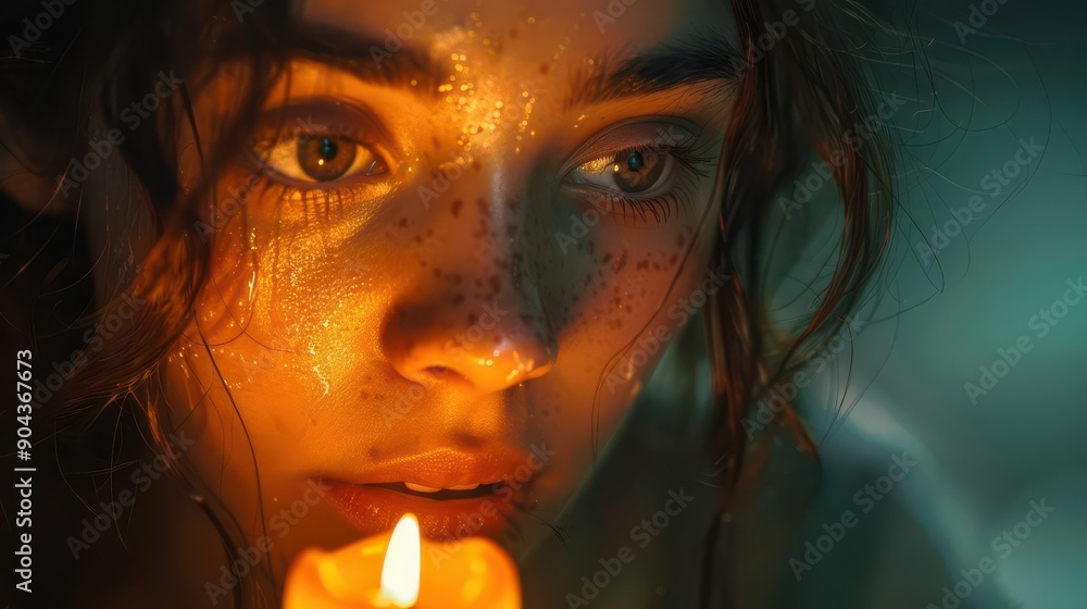 Realistic scene of a woman lighting a candle in memory of a loved one high-definition clarity