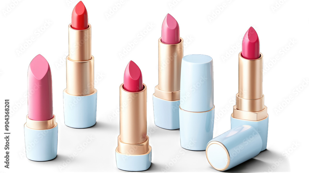 Obraz premium Beautiful premium lipstick collection in bright colors, isolated on transparent background