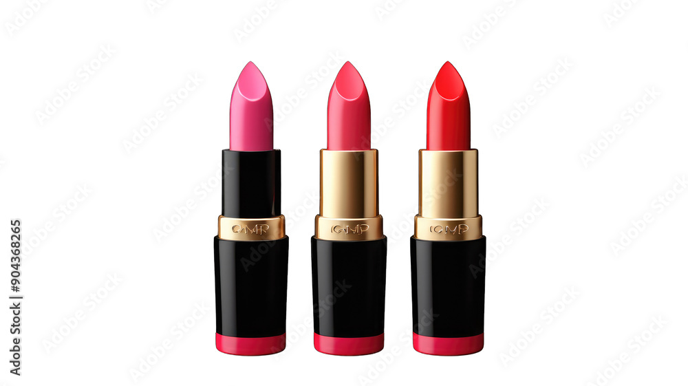 Obraz premium Collection of premium bright lipsticks in various colors, isolated on transparent background