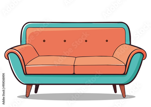 Hand drawn comfortable sofa. Cartoon style vector illustration.