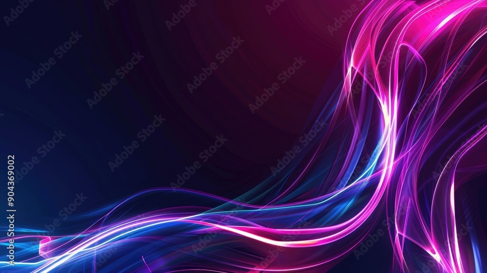 Naklejka premium Curved neon lines on a dark background.