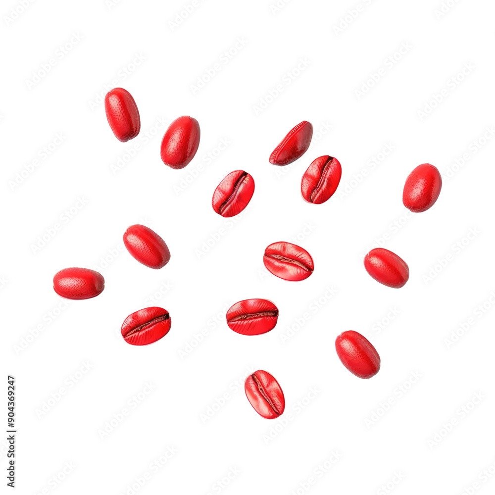 Red coffee beans collection on a transparent background Red coffee beans collection on a transparent background
