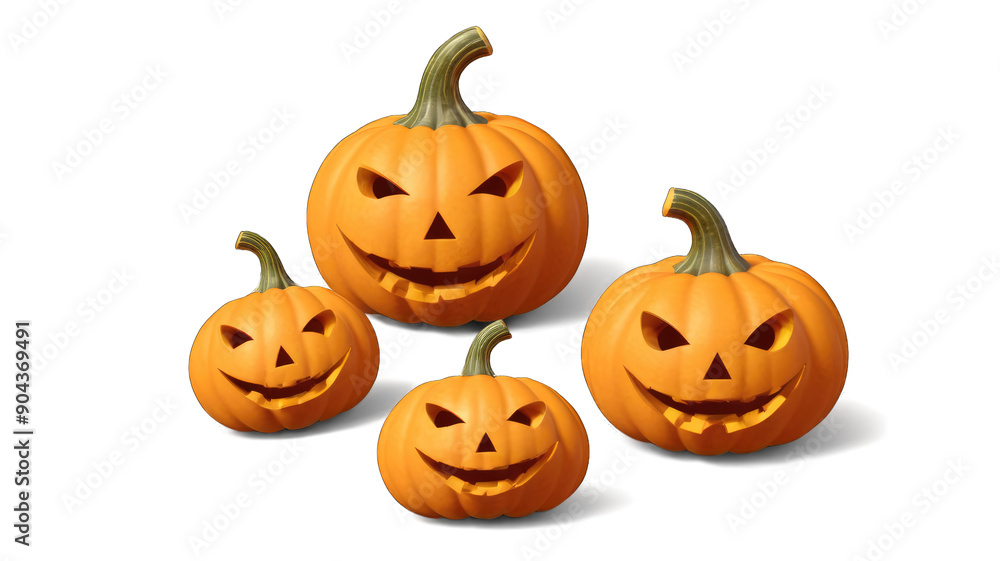 Happy Halloween pumpkin face expressions set, isolated on transparent background Happy Halloween pumpkin face expressions set, isolated on transparent background