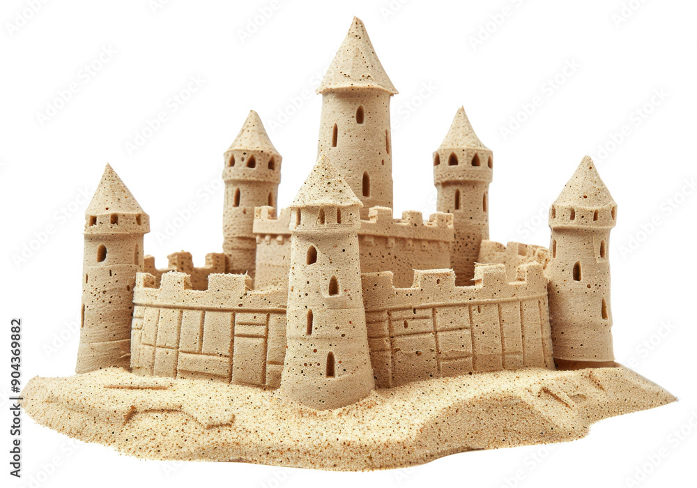 PNG Intricate sandcastle with multiple towers PNG Intricate sandcastle with multiple towers
